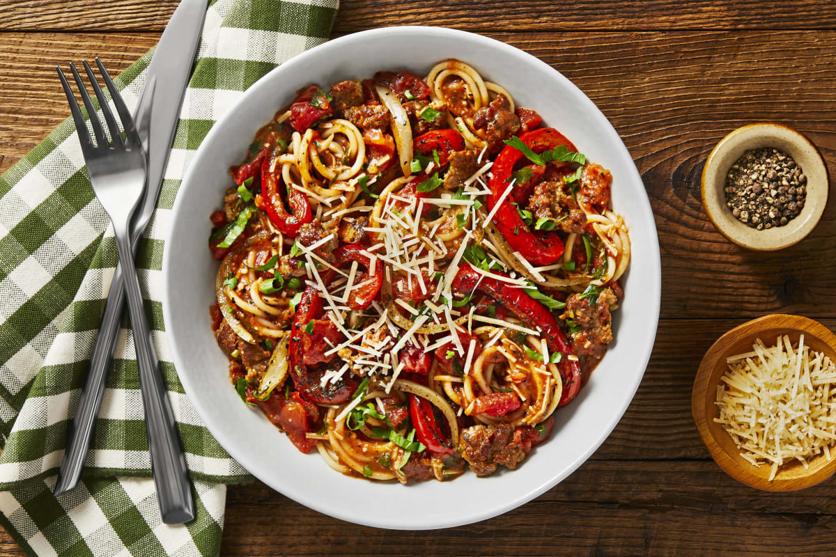 Tuscan Pork Sausage & Pepper Spaghetti