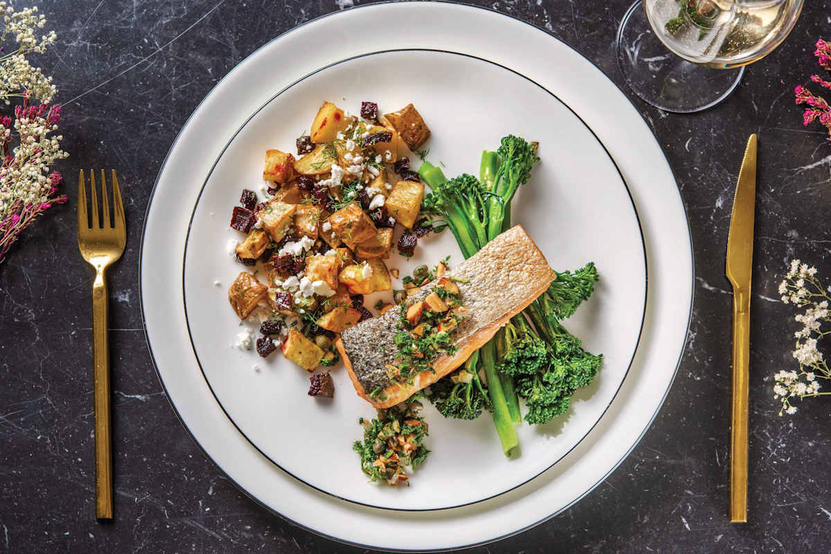 Seared Salmon & Almond-Caper Sauce