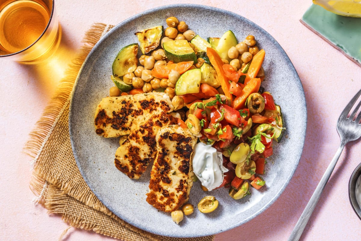 Halloumi auf gebackenem Gemüse