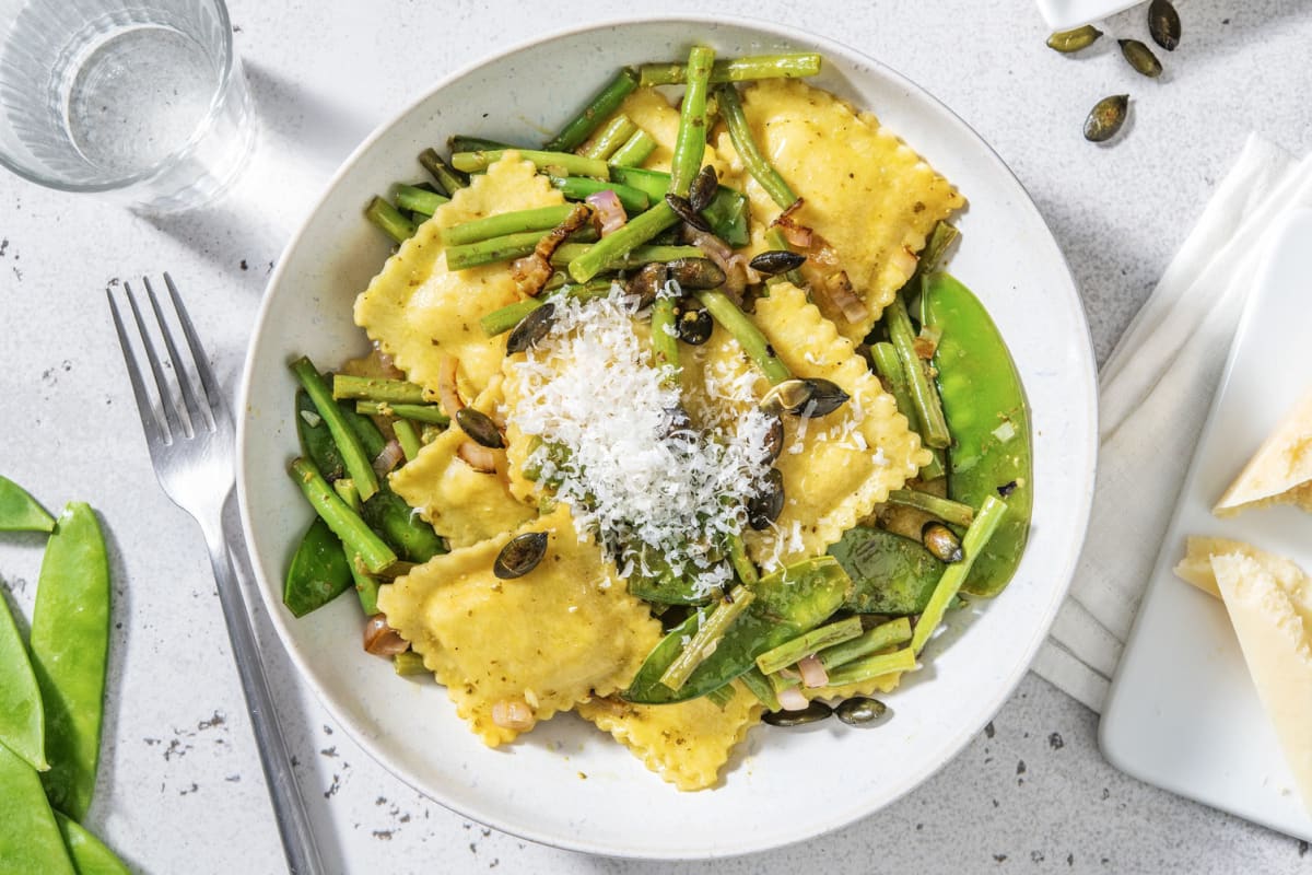 Ravioli gevuld met bloemkool en beurre noisette