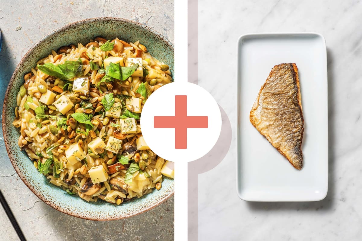 Risotto d'orzo aux champignons et filet de dorade en extra