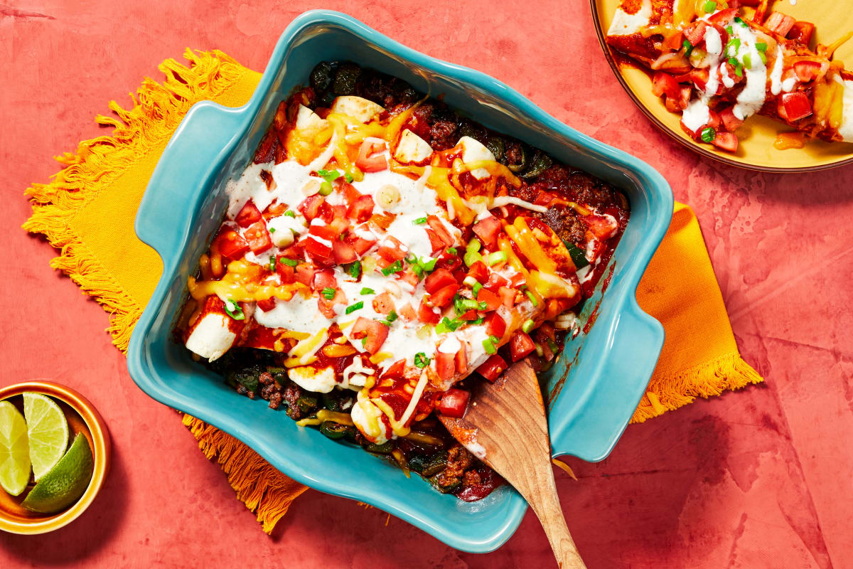 Tex-Mex Beef & Poblano Enchiladas