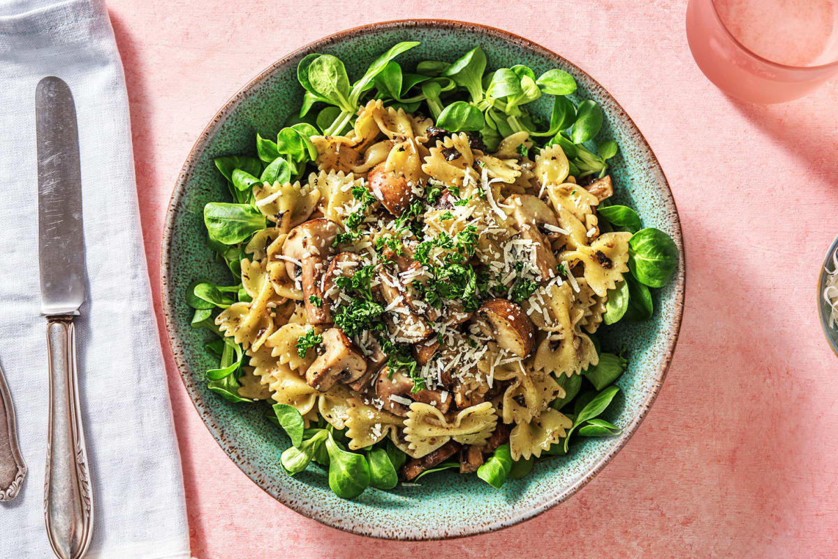 Farfalle met bospaddenstoelenpesto