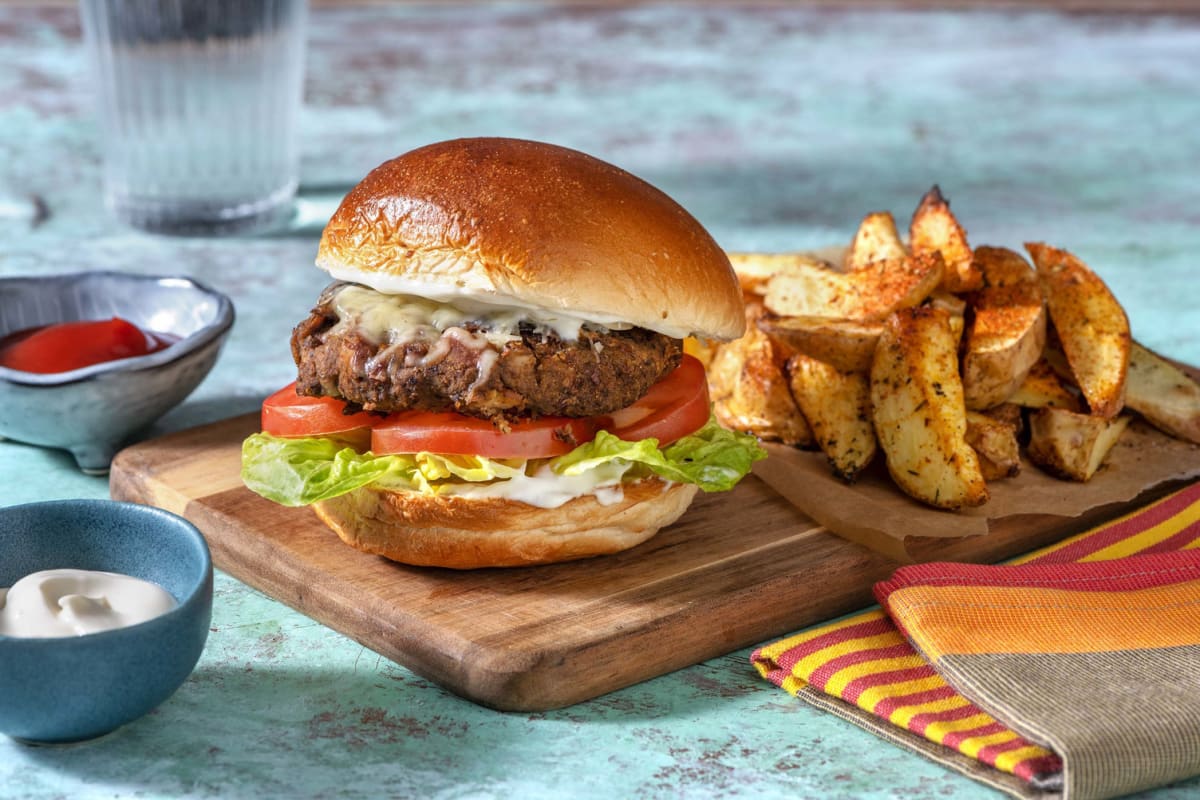 Veggie-Cheeseburger aus Pilzen und Bohnen