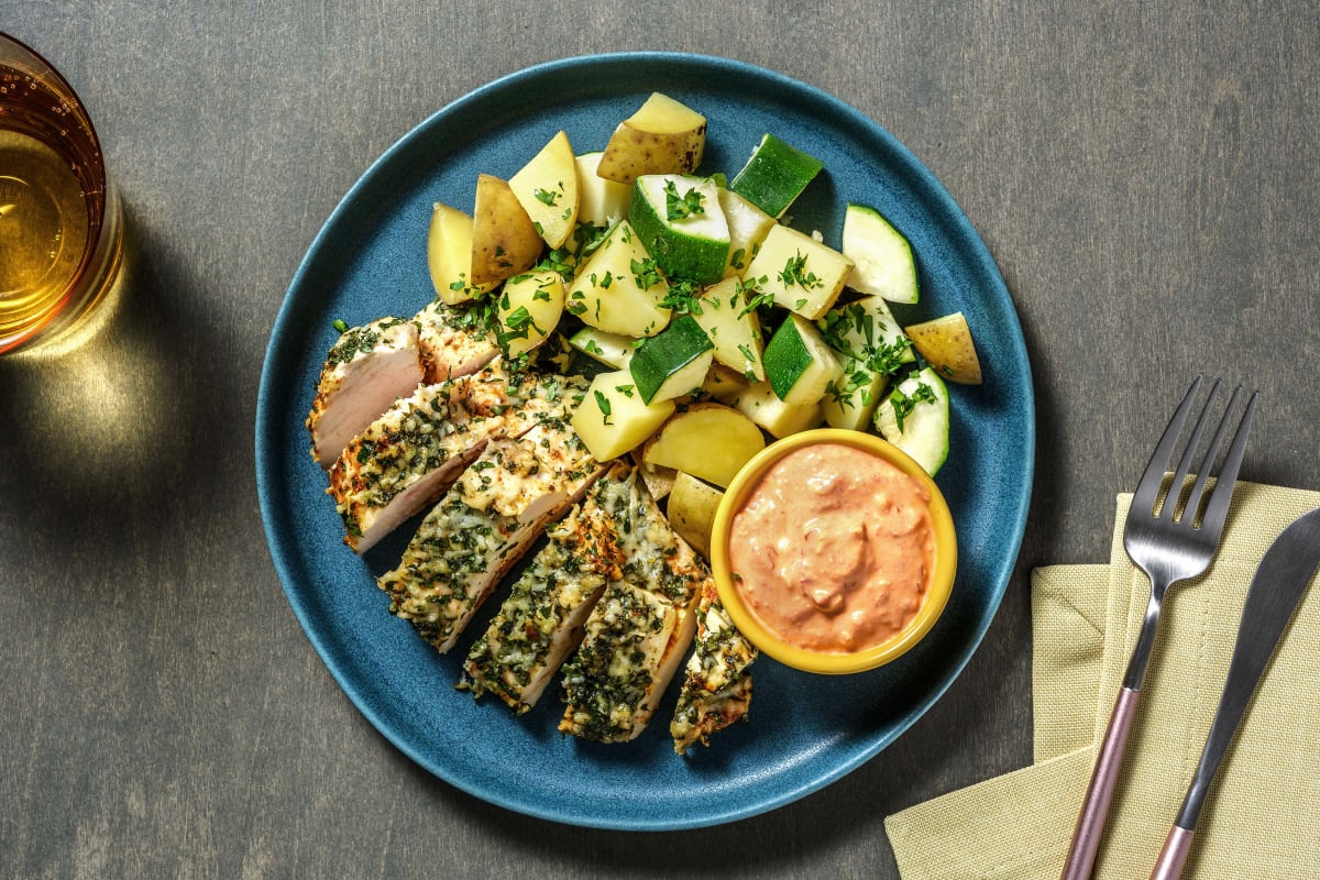 Mit Hirtenkäse gefüllte Hähnchenbrust