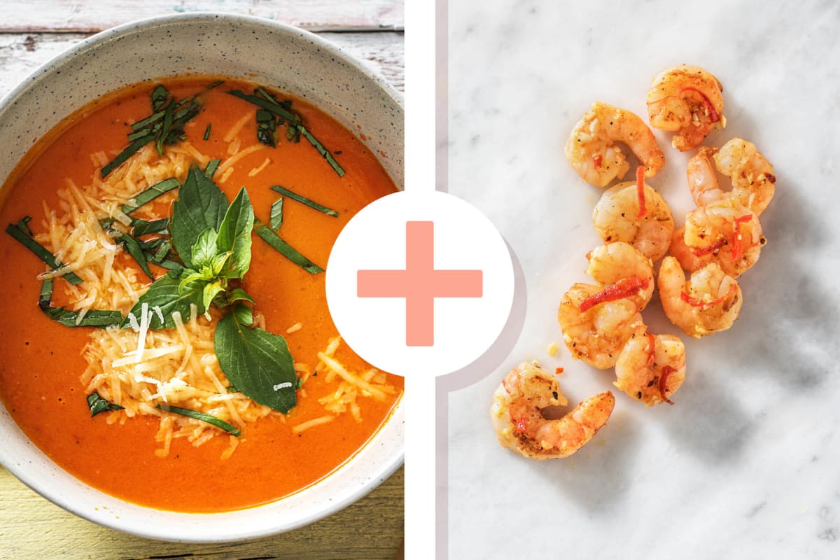 Tomaten-Paprika-Suppe mit Garnelen