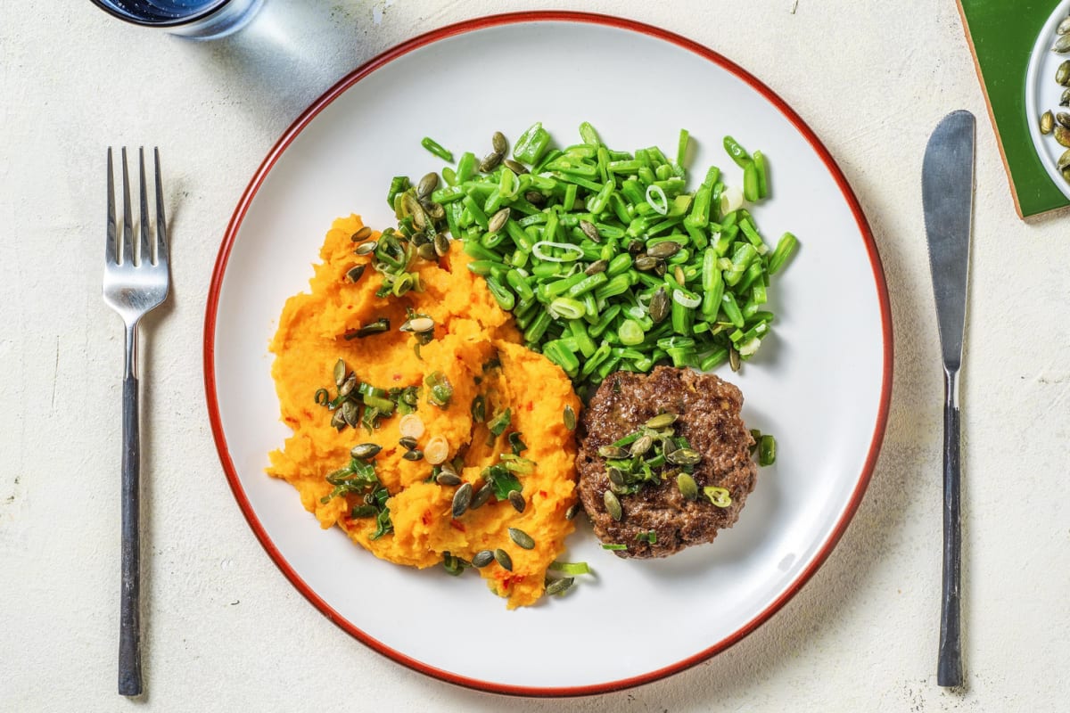 Steak haché et purée de patate douce relevée