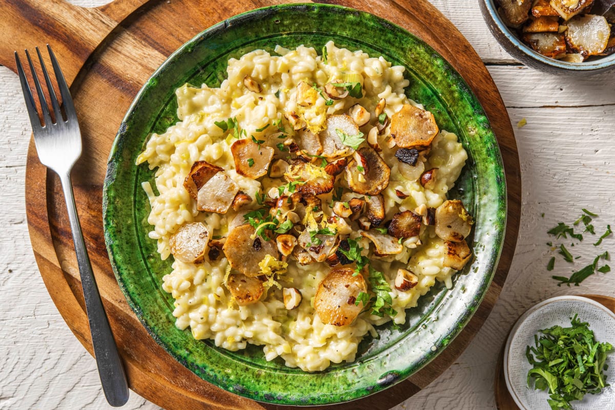 Risotto met krokante aardpeer en hazelnoten