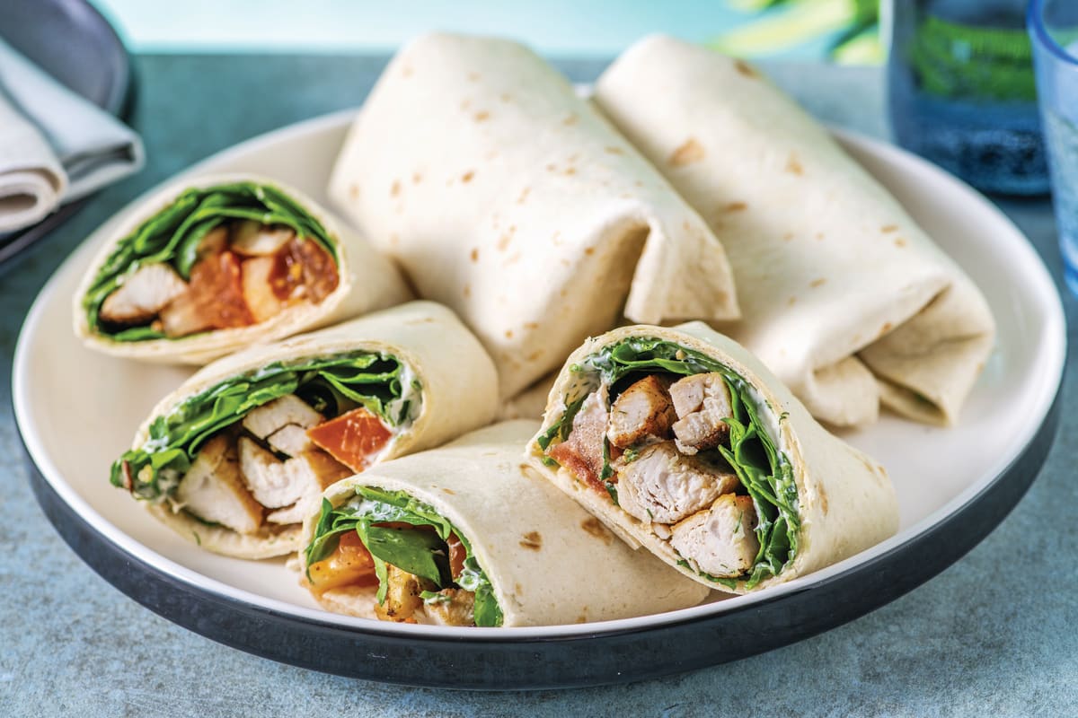 Spiced Chicken & Dill-Parsley Mayo Wrap with Tomato Salad
