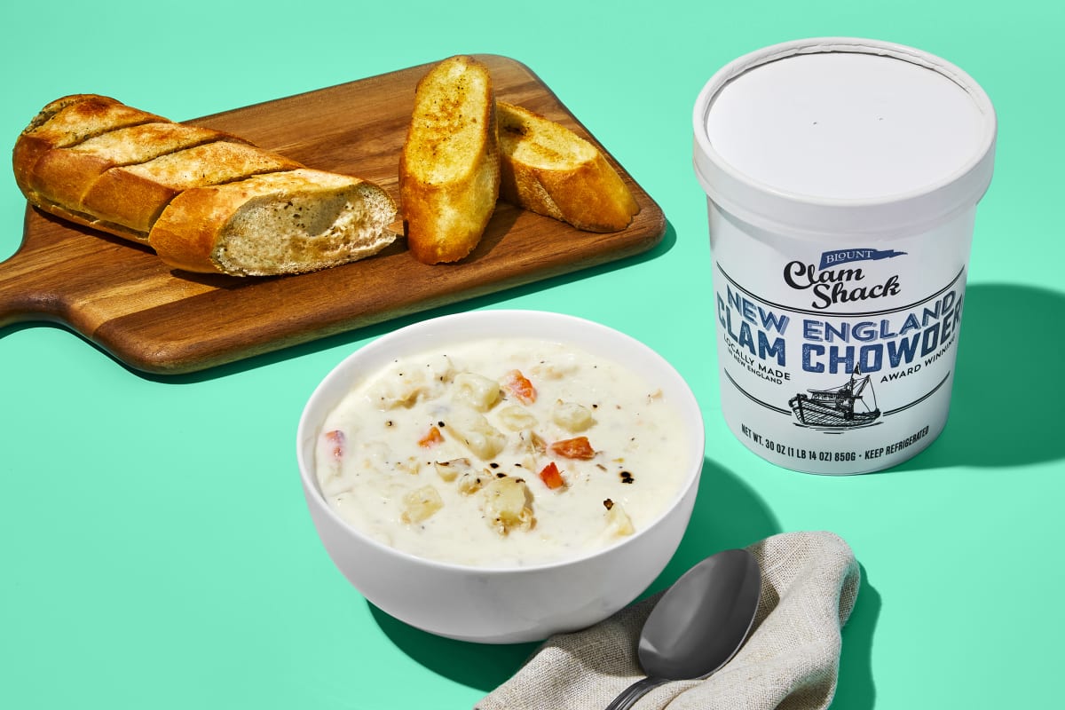 New England Clam Chowder + Garlic Bread