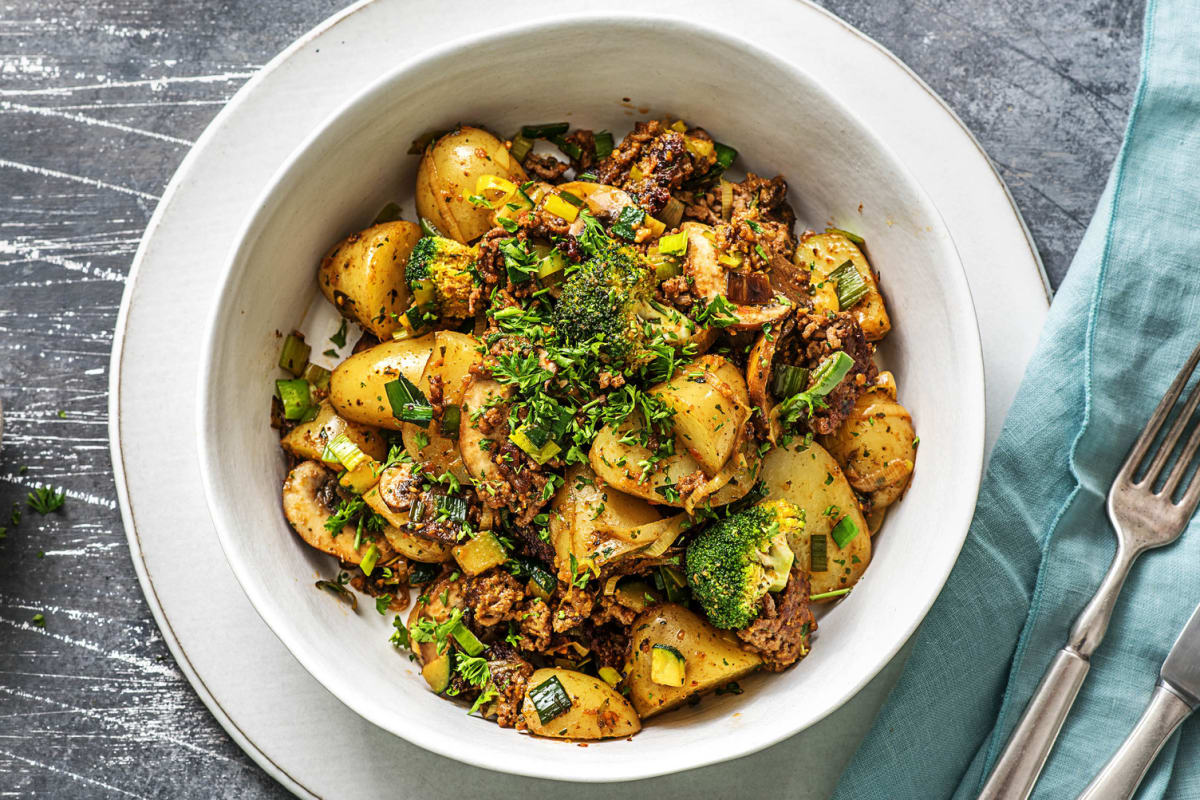 Krieltjesschotel met rundergehakt en rode pesto