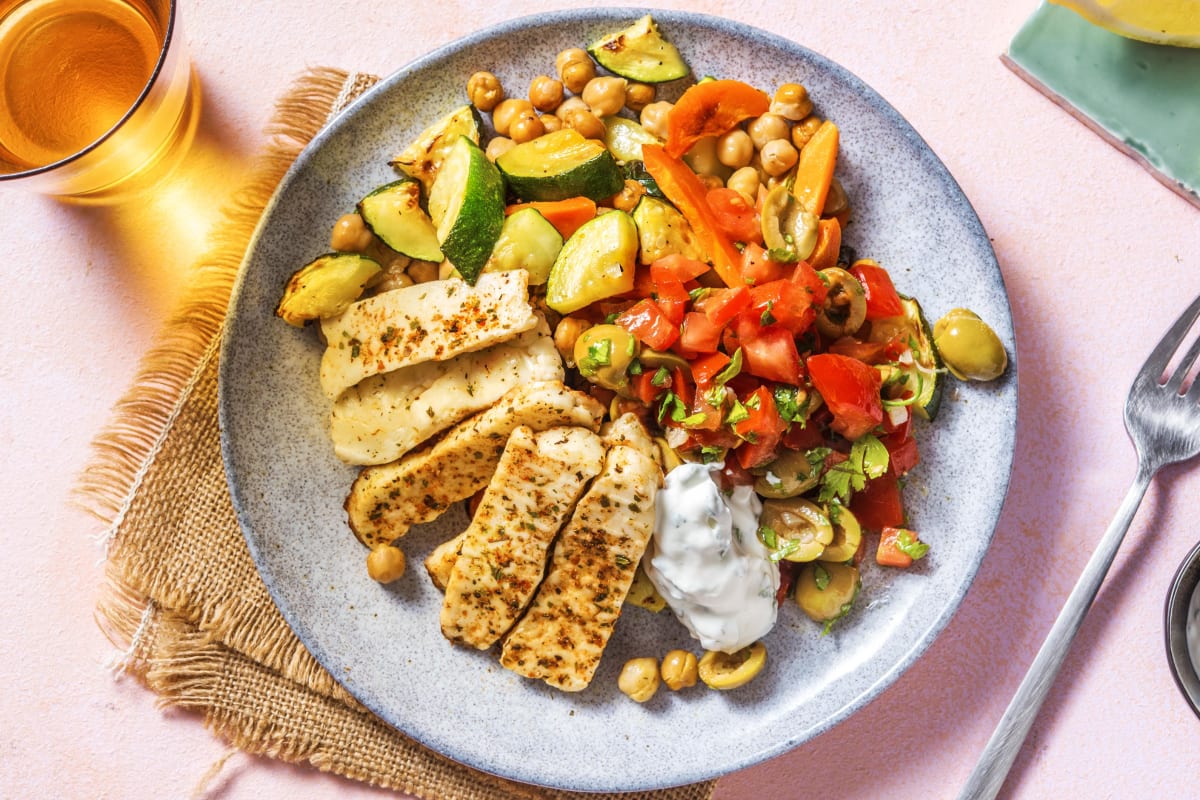 Halloumi auf rauchigem Kichererbsengemüse
