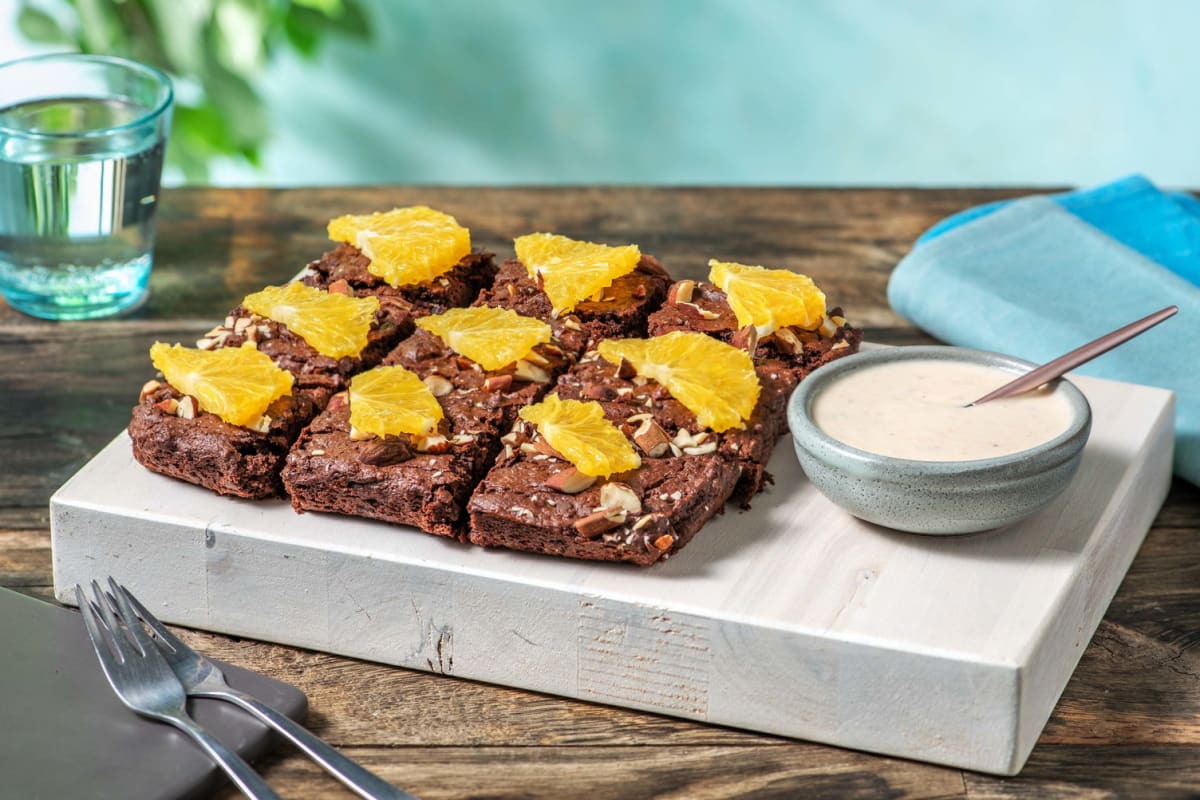 Schoko-Bohnen-Brownie mit Orangen-Crème