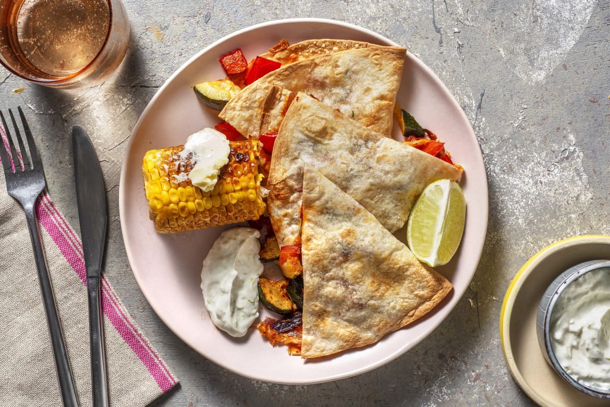 3-Käse-Quesadillas mit Ofengemüse