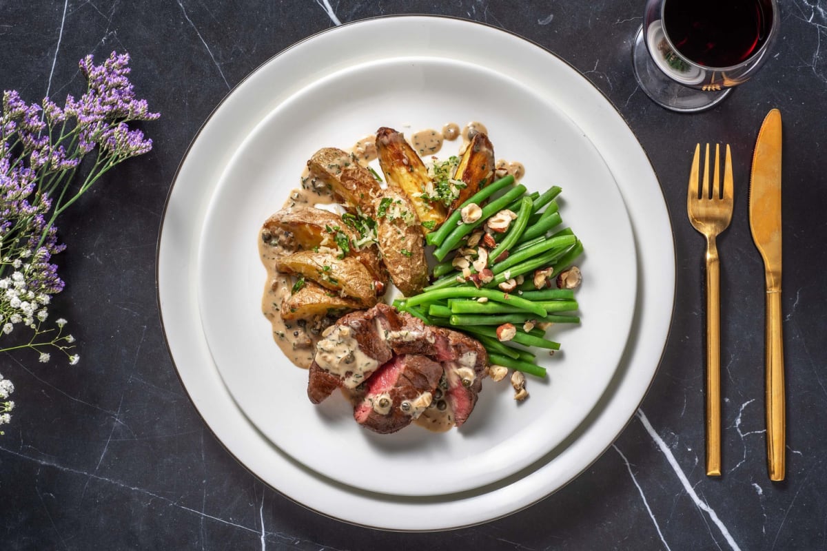 Rinderfilet mit grünem Pfefferrahm