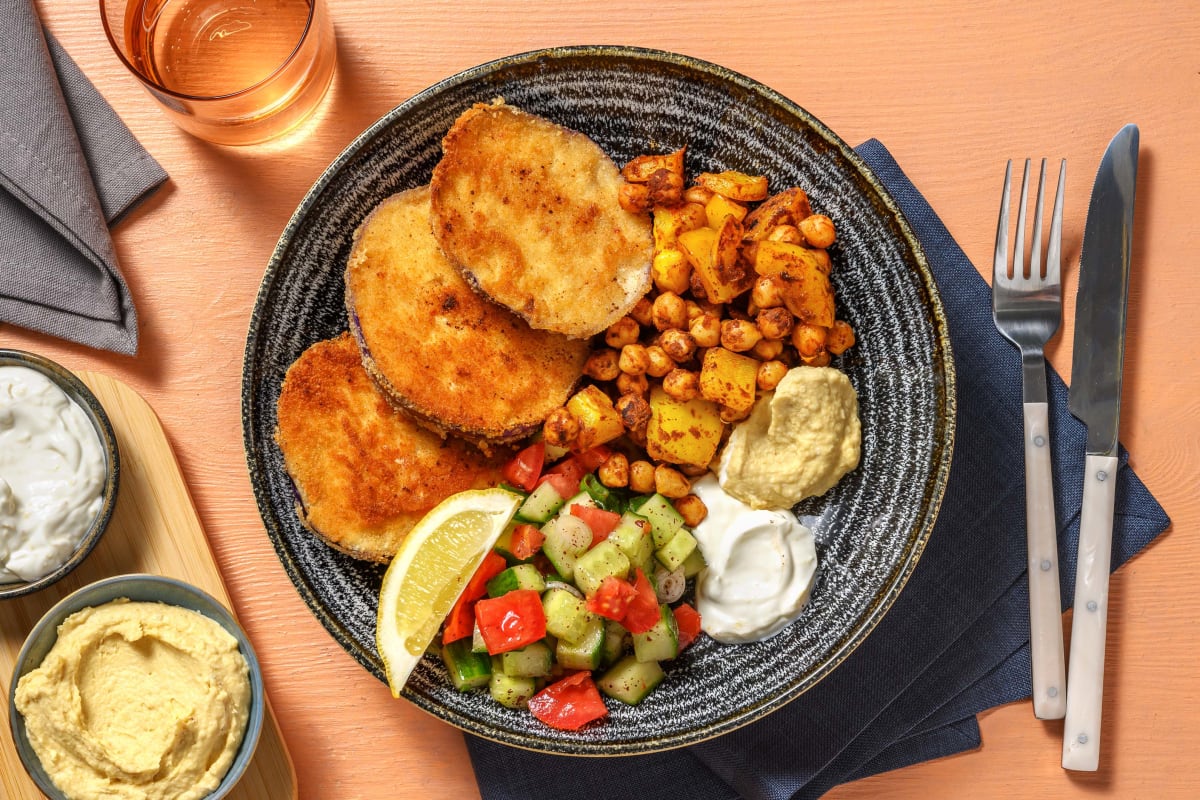 Hummus-Bowl mit Knusper-Aubergine