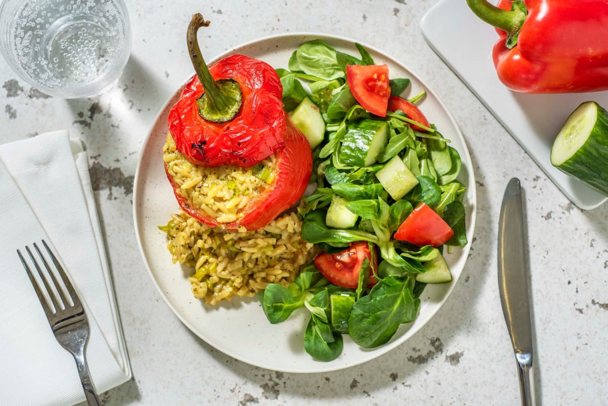 Gevulde paprika's met orzo en pecorino