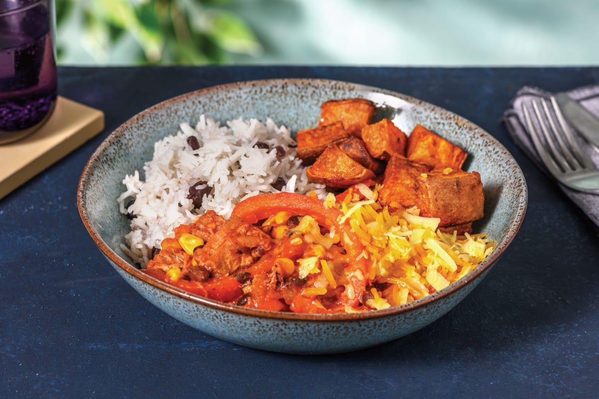 Mexican Pulled Beef Bowl with Tomato Salsa Rice & Sweet Potato