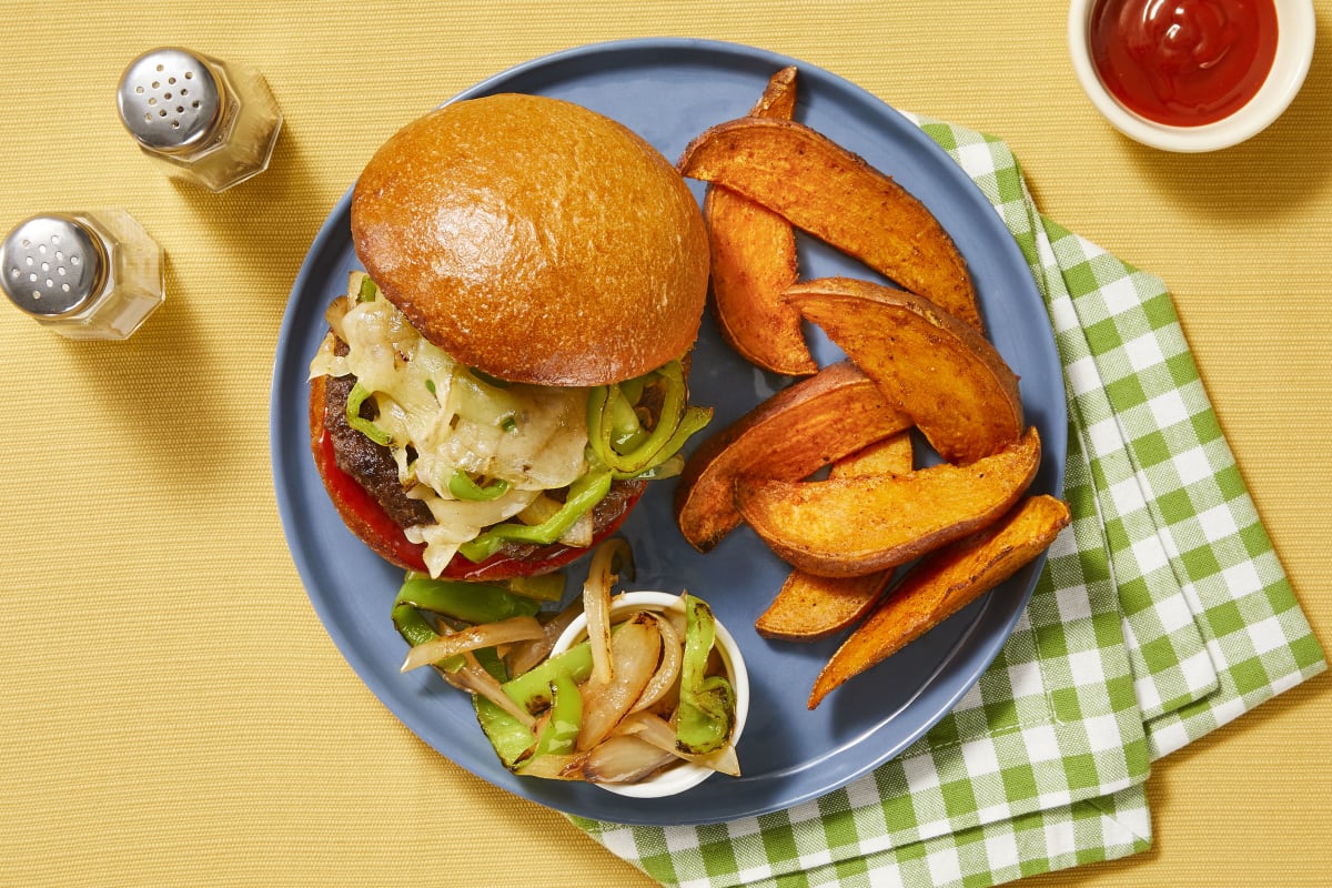 Smothered Pepper Jack Pork Burgers