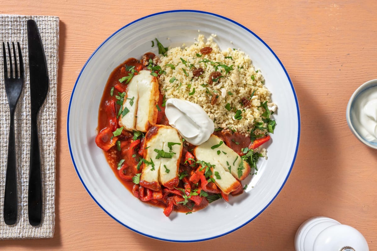 Halloumi auf Shakshuka-Paprika-Soße