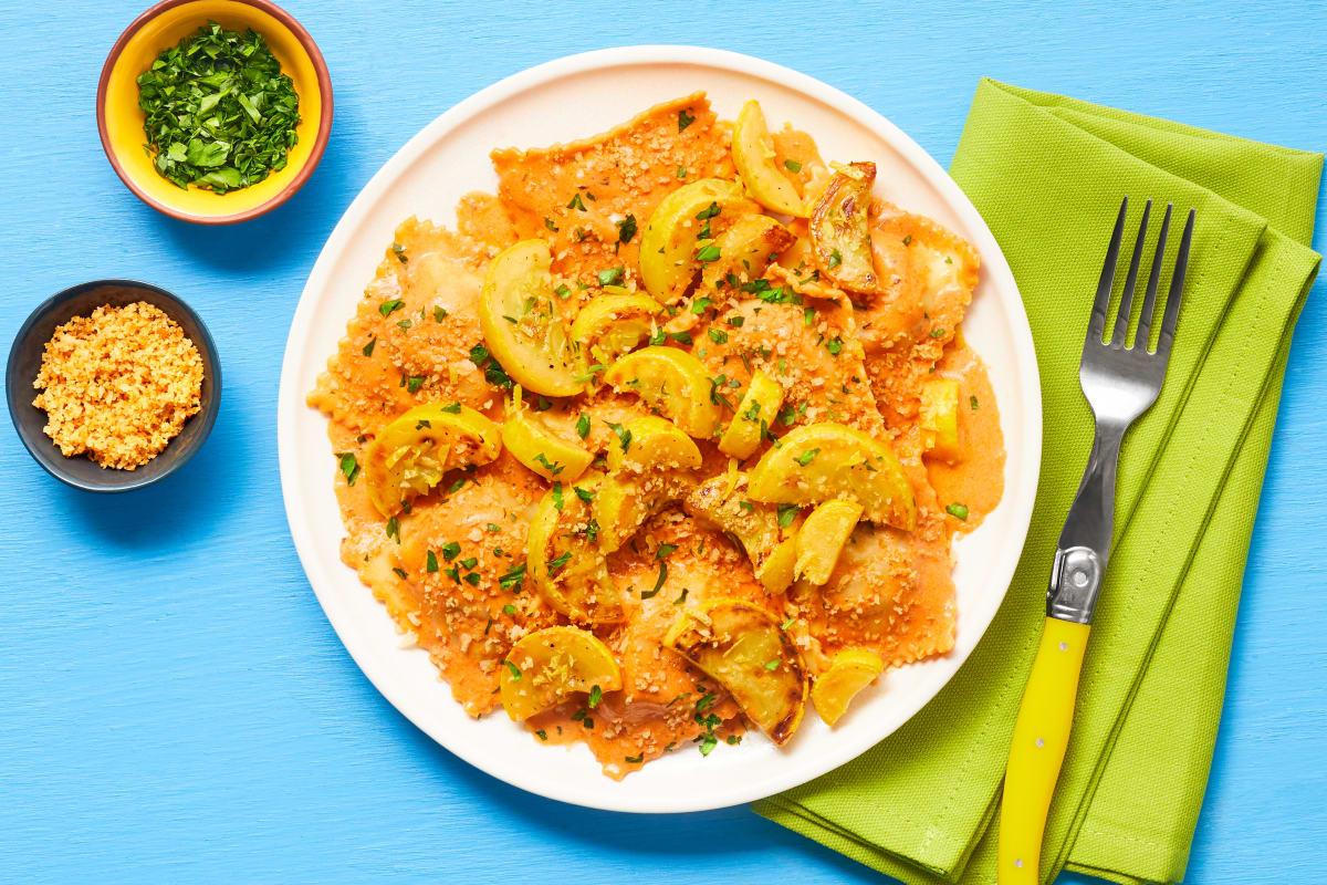 Ricotta Tomato Stuffed Ravioli & Shrimp