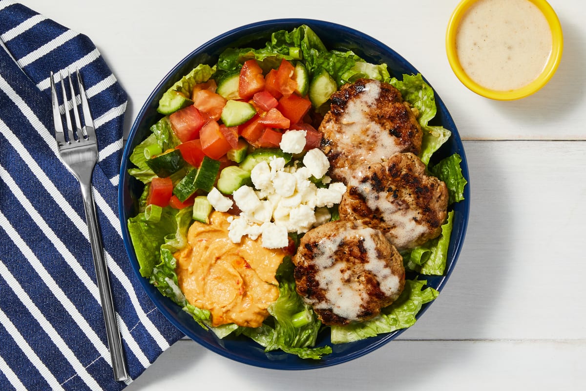 Greek Salad With Spiced Turkey Patties