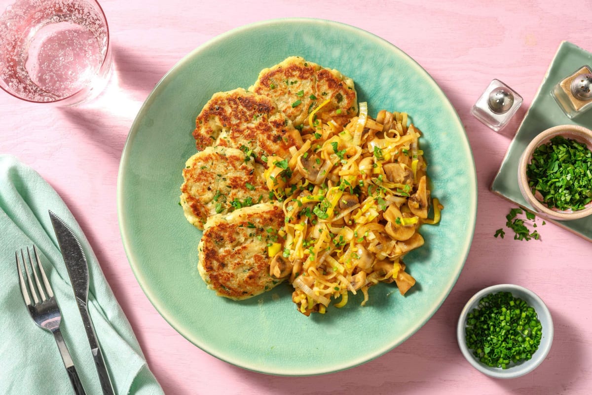 Selbst gemachte Pfannenknödel mit Pilzgulasch