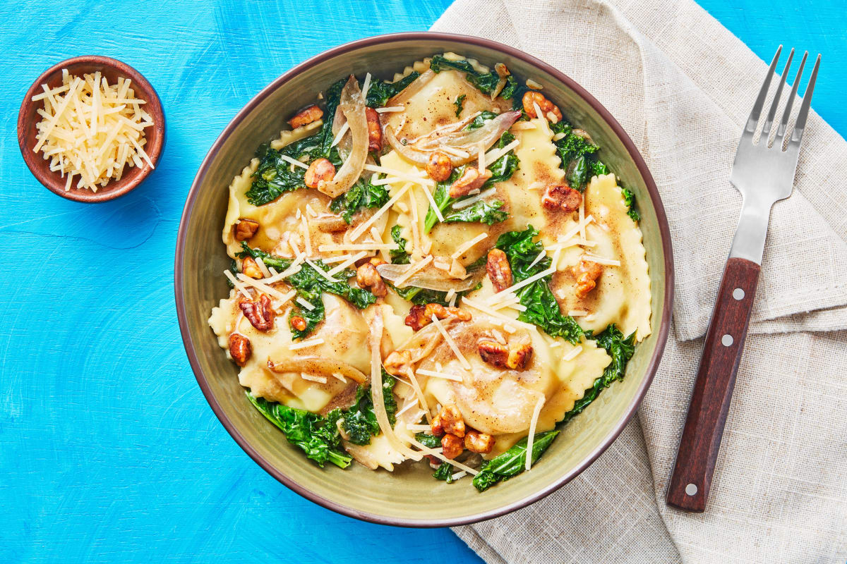 Mushroom Ravioli with Kale & Walnuts