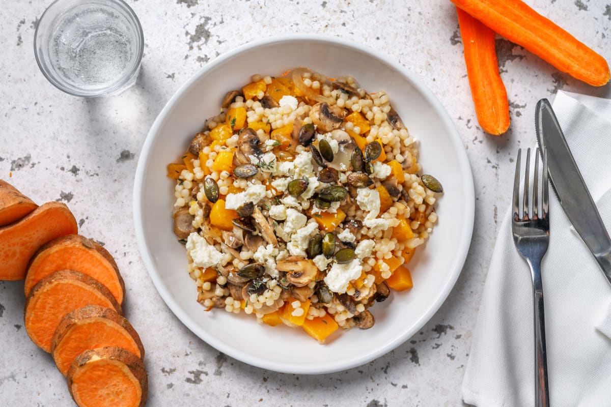 Parelcouscous met zoete aardappel en feta