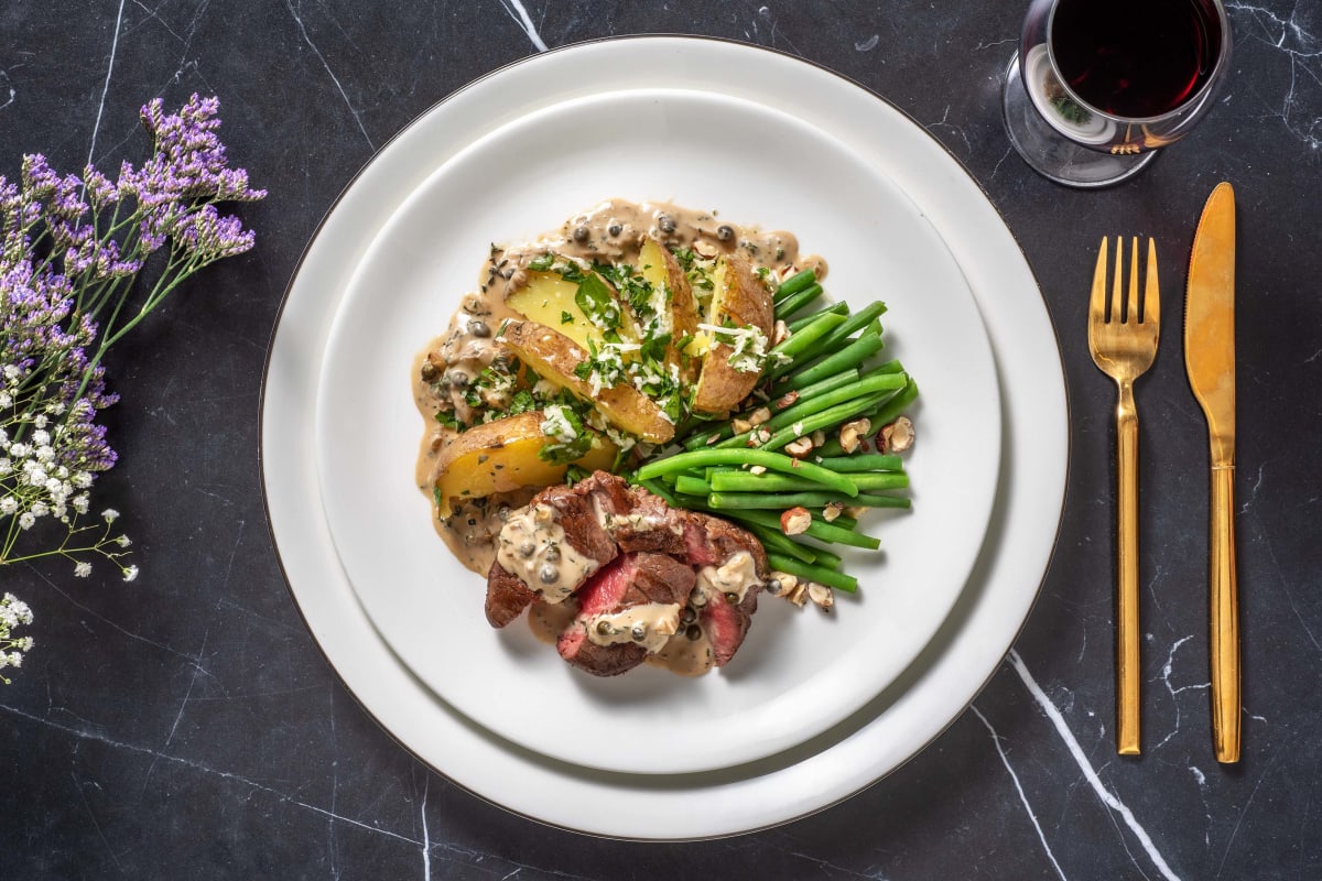 Feinstes Rinderfilet mit grünem Pfefferrahm