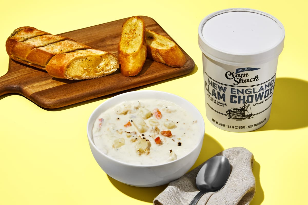 New England Clam Chowder + Garlic Bread