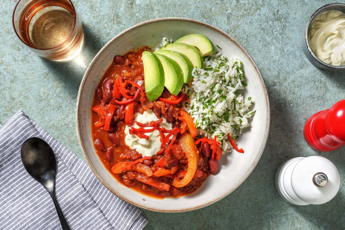 Chili sin Carne mit Avocado