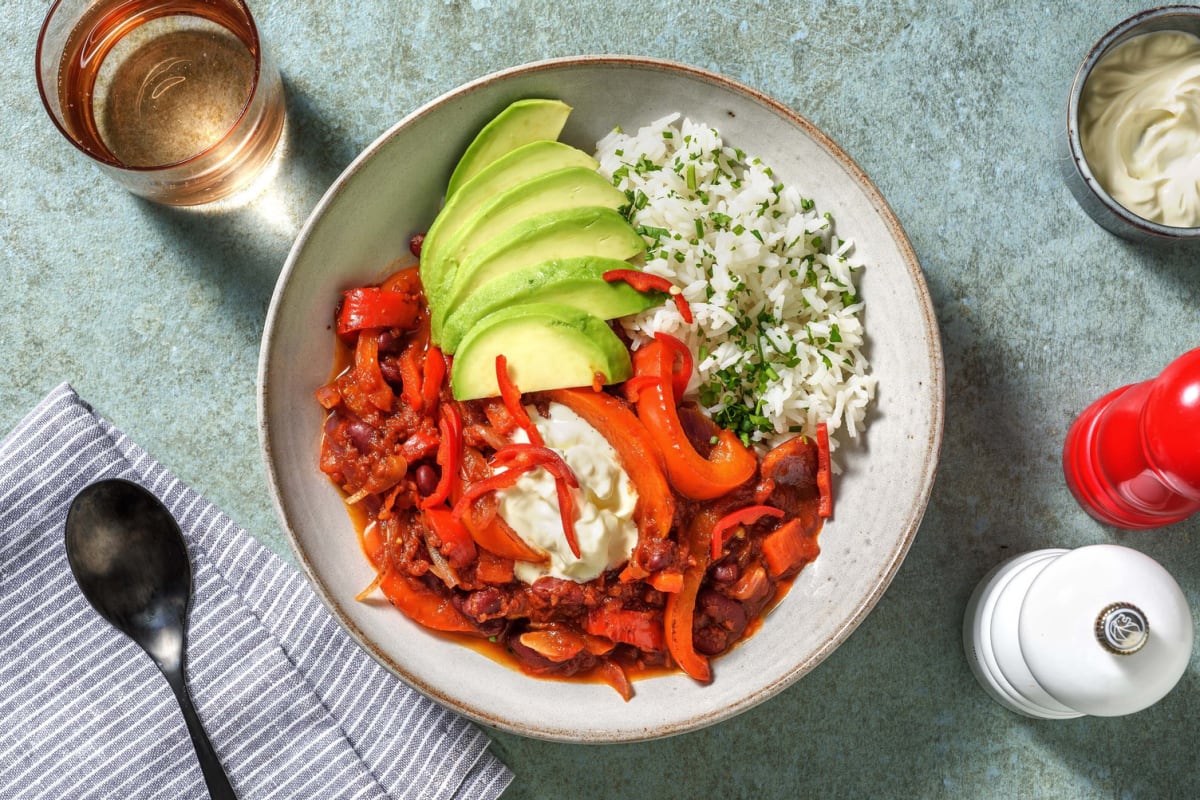 Chili sin Carne mit Avocado