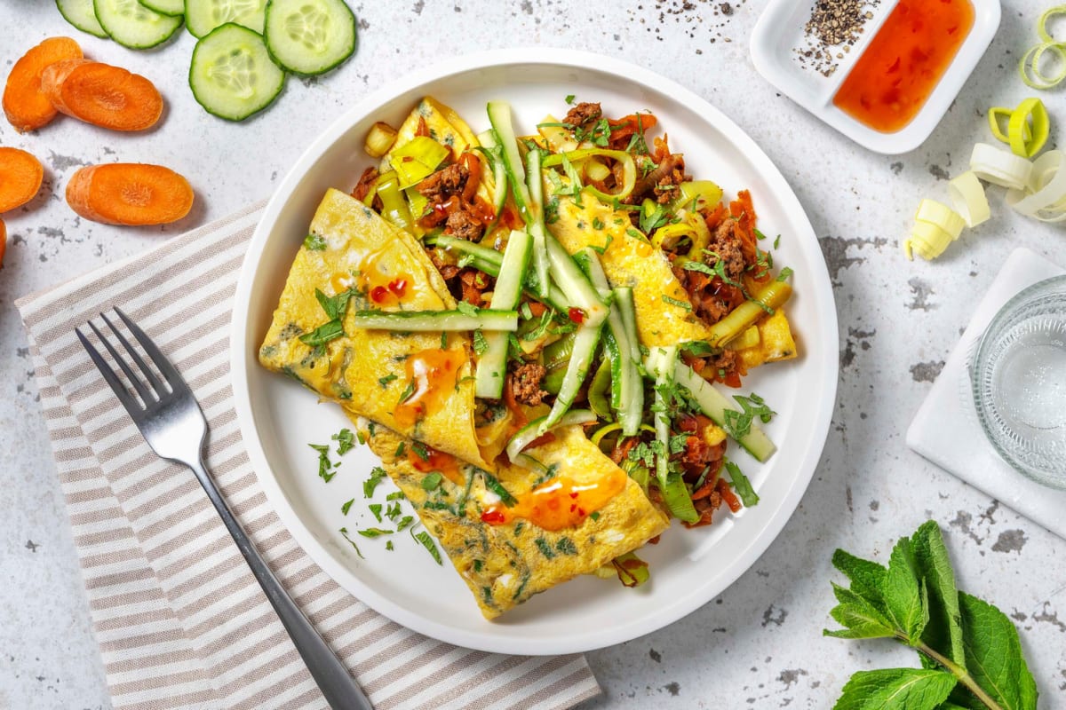 Omelet-wrap met Aziatisch gekruid tartaargehakt