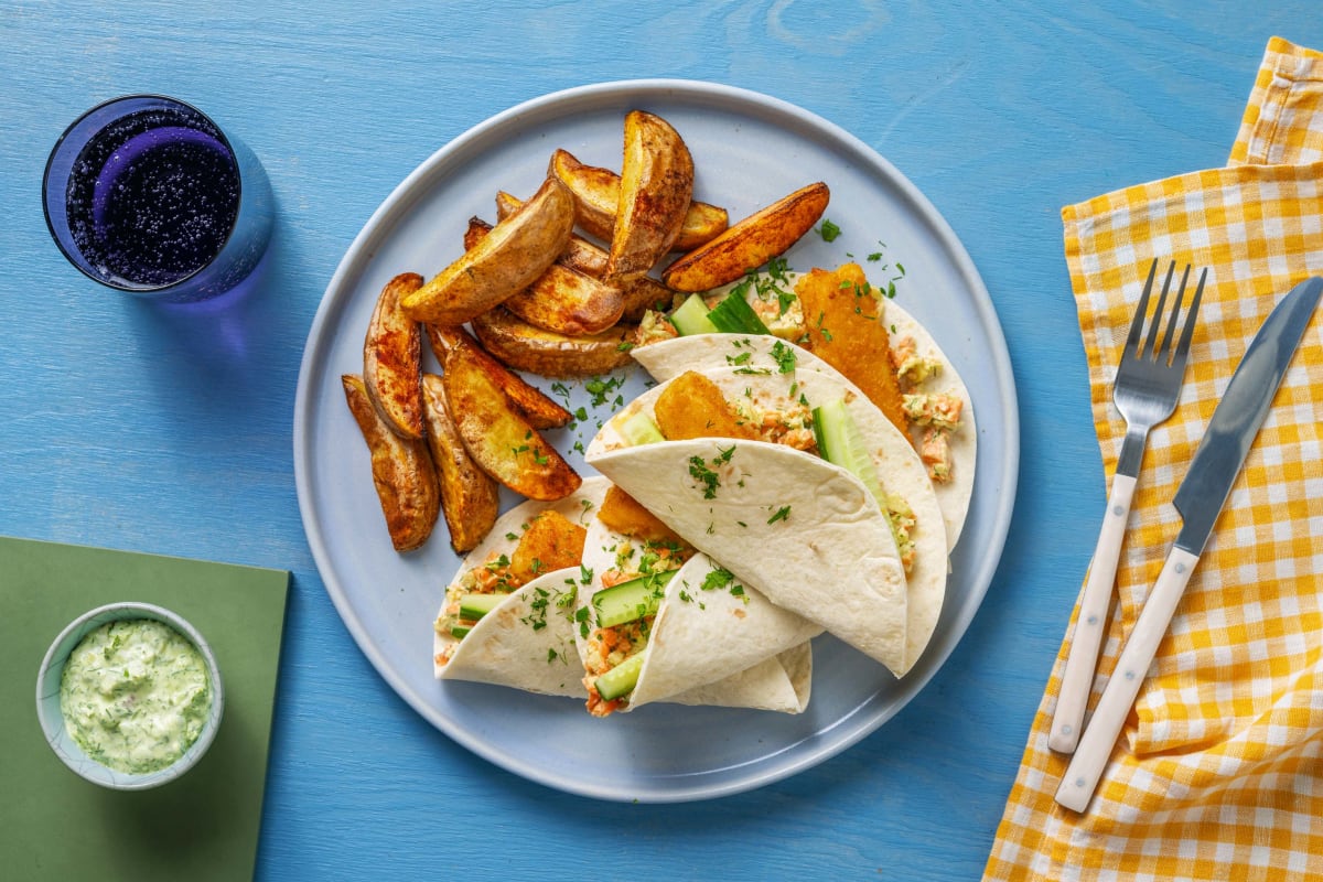 Vegane Fish Finger Tacos mit Rüeblislaw