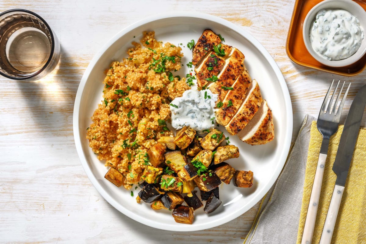 Harissa-Hähnchenbrust mit Aubergine