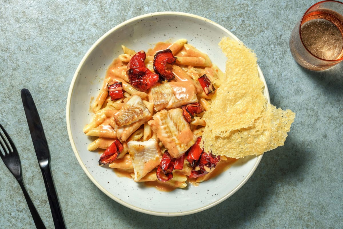 Penne mit Seelachs und Paprika