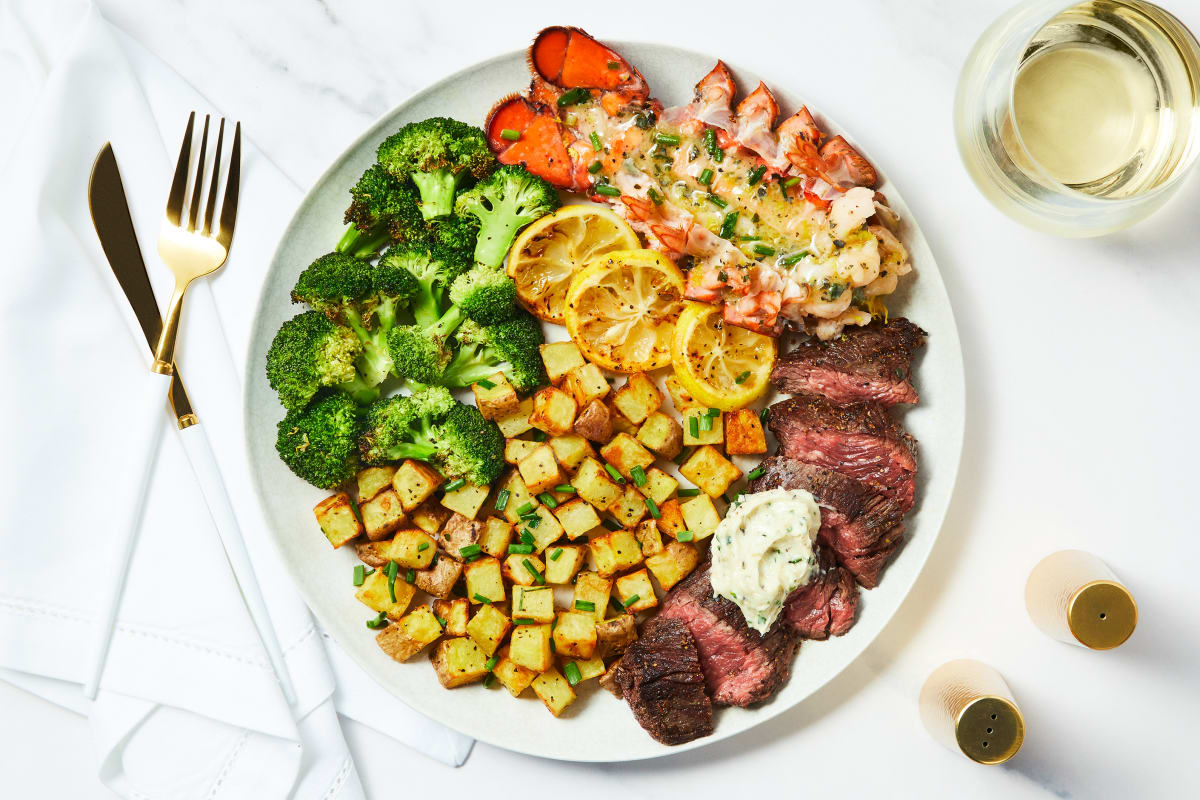 Garlic Herb Butter Steak & Lobster Tails