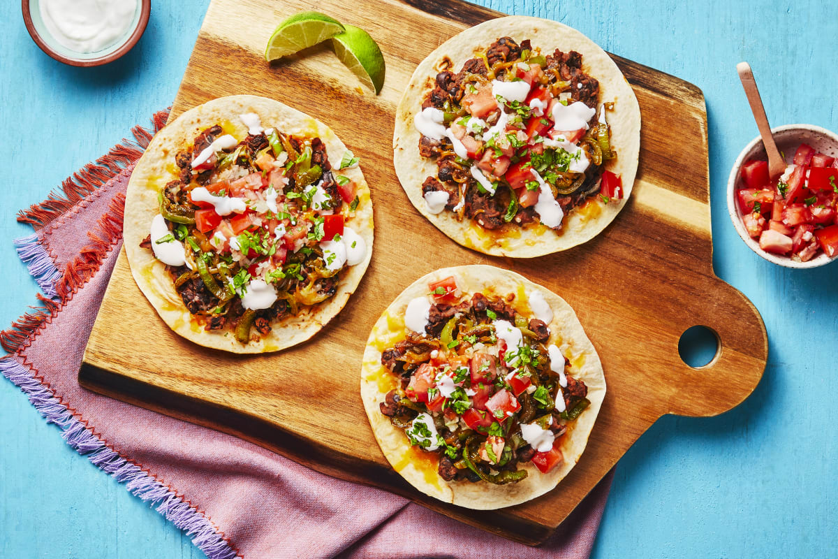 Smashed Black Bean & Chicken Tostadas