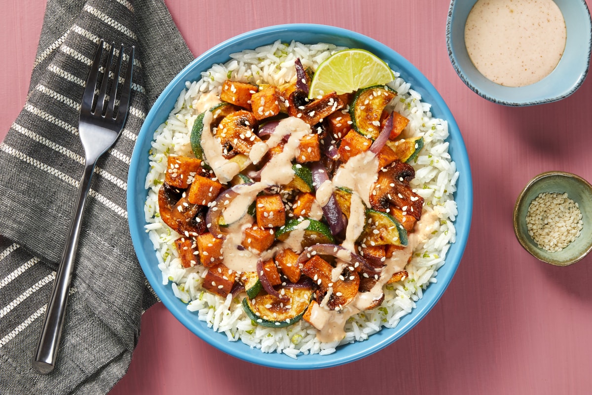 Honey Miso Sweet Potato Shrimp Jumble