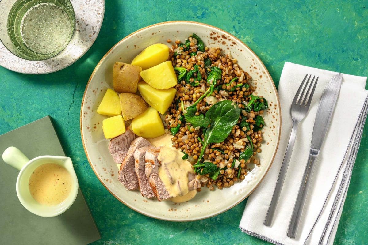 Schweinefilet mit Linsen-Spinat-Gemüse