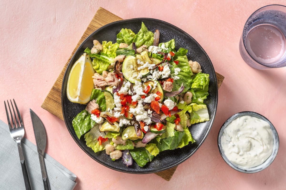 Tuna Salad mit Butterbohnen & Hirtenkäse-Knofi-Dressing