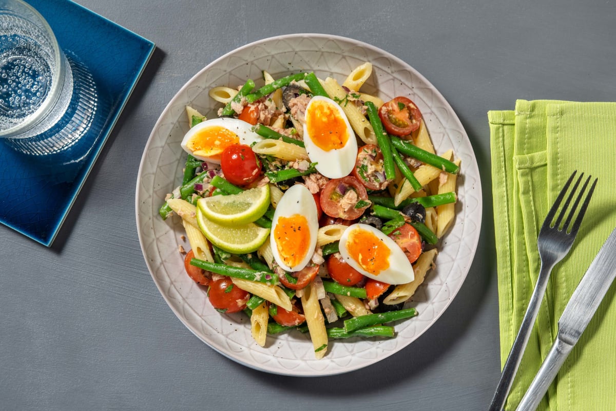 Pasta niçoise met tonijn en sperziebonen