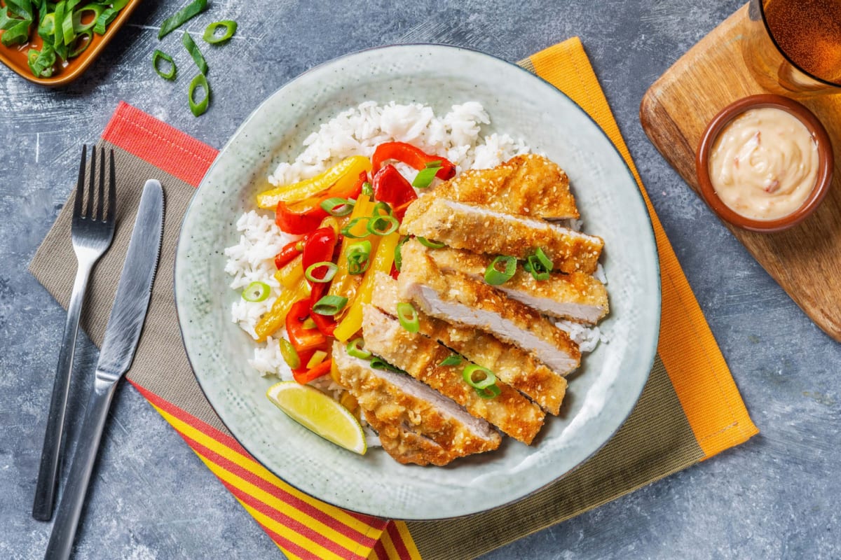 Schweineschnitzel in Sesam-Honig-Panade