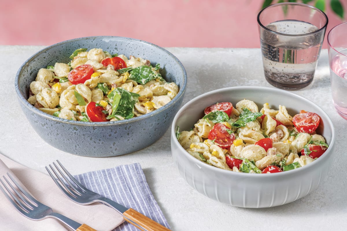 Bacon & Creamy Pesto Pasta Salad