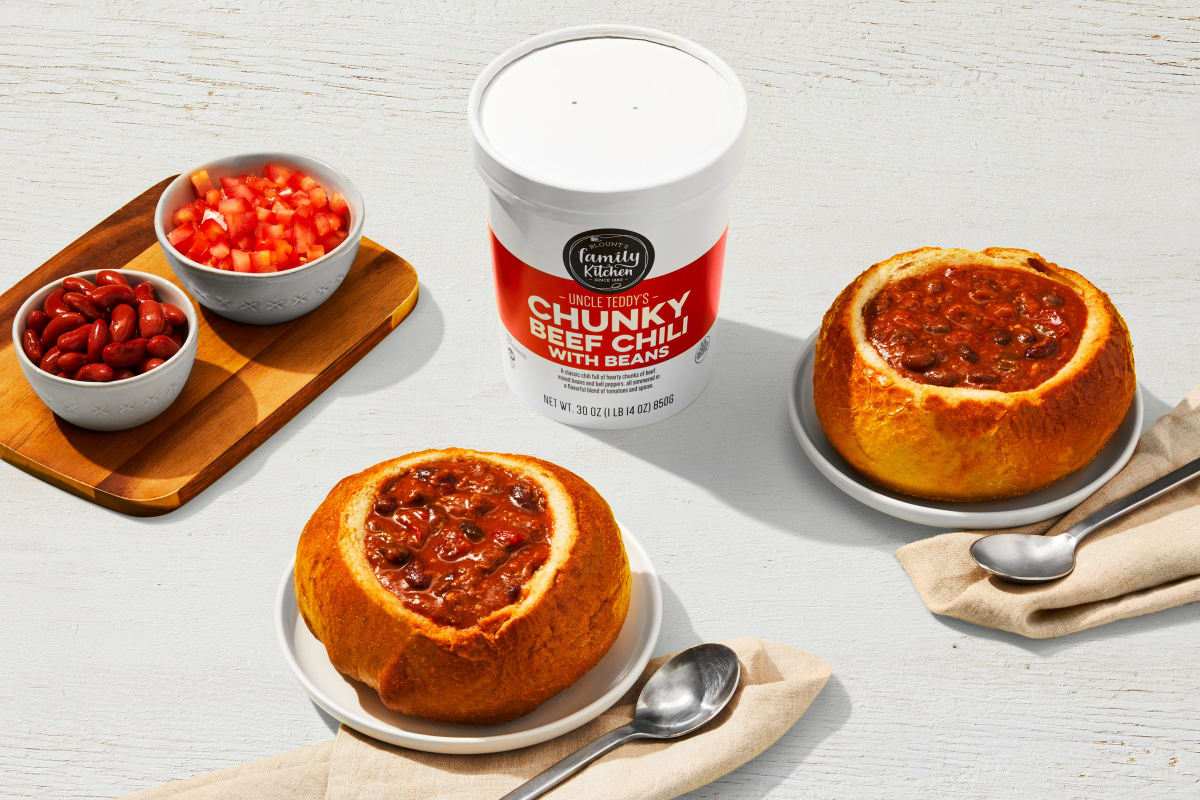 Chunky Beef Chili in a Bread Bowl