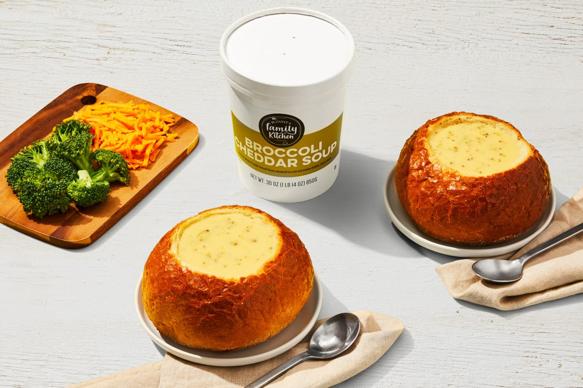 Broccoli Cheddar Soup in a Bread Bowl