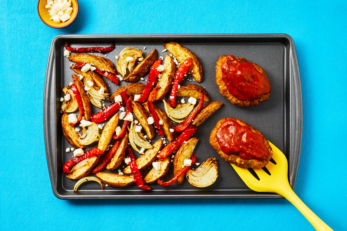 Sheet Pan Herby Beef & Feta Meatloaves