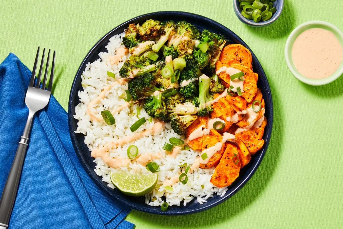 Honey Miso Broccoli & Sweet Potato Donburi