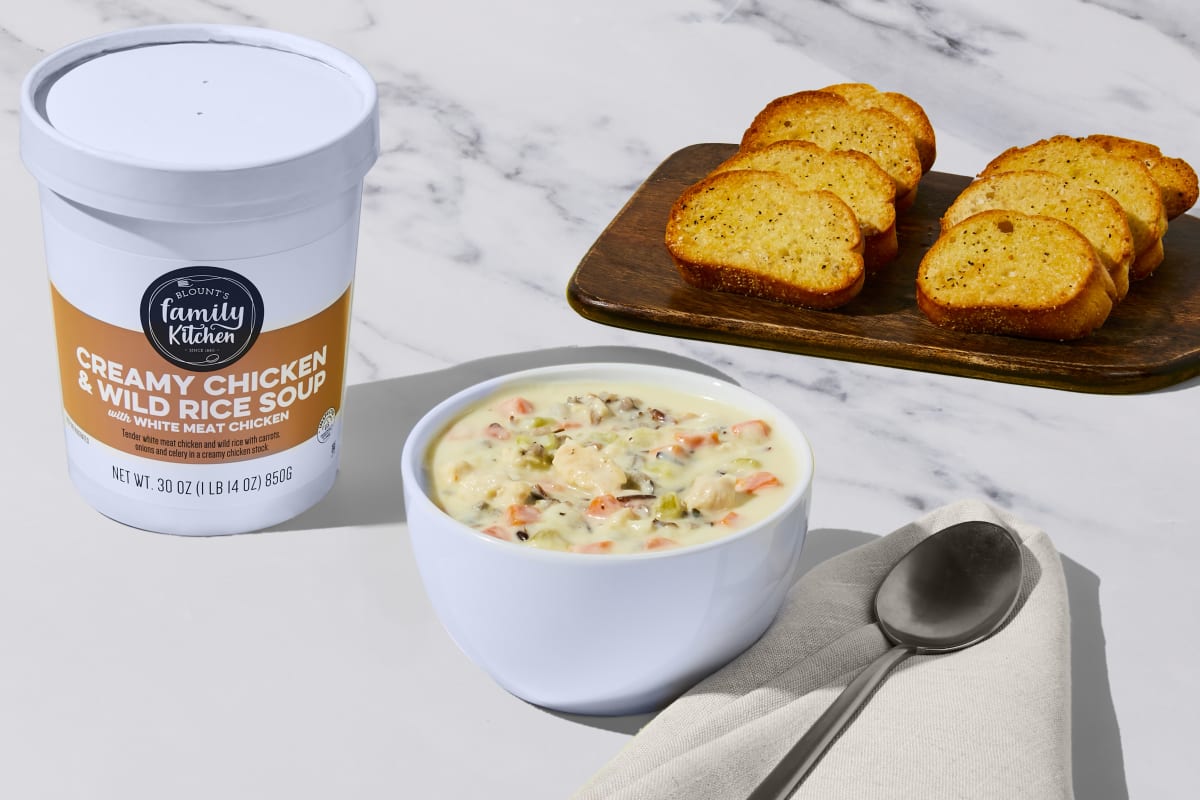 Creamy Chicken & Wild Rice Soup + Garlic Bread